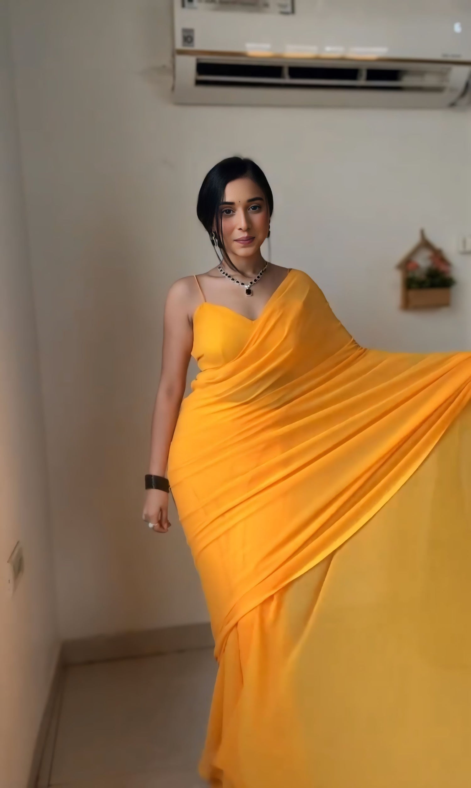 Gorgeous 1 Minute Ready to Wear Yellow Georgette Saree