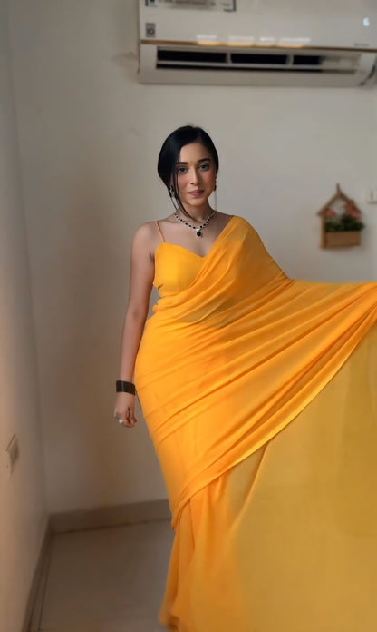 Gorgeous 1 Minute Ready to Wear Yellow Georgette Saree