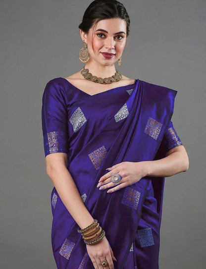 Ethnic Banarasi Saree – Handwoven Soft Silk Fabric Purple Saree