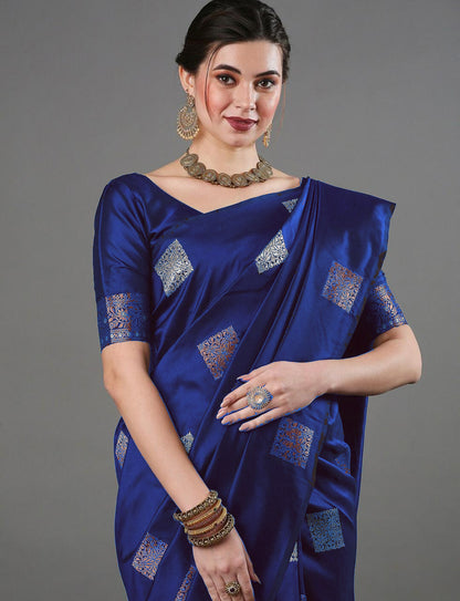 Ethnic Banarasi Saree – Handwoven Soft Silk Fabric Blue