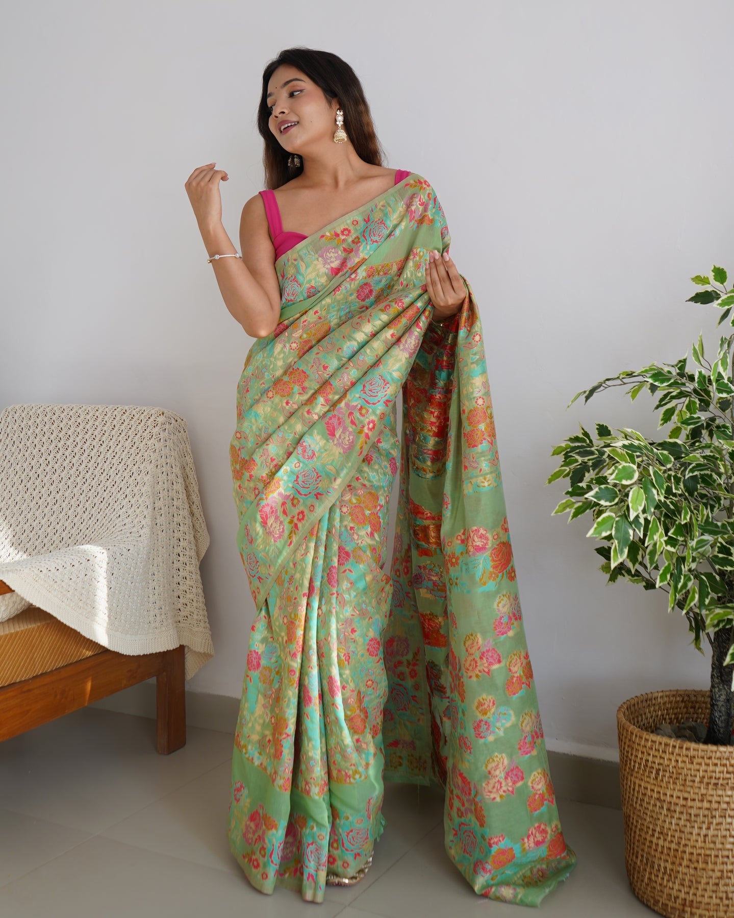 Banarasi Saree with Rich Zari Embroidery &amp; Brocade Green