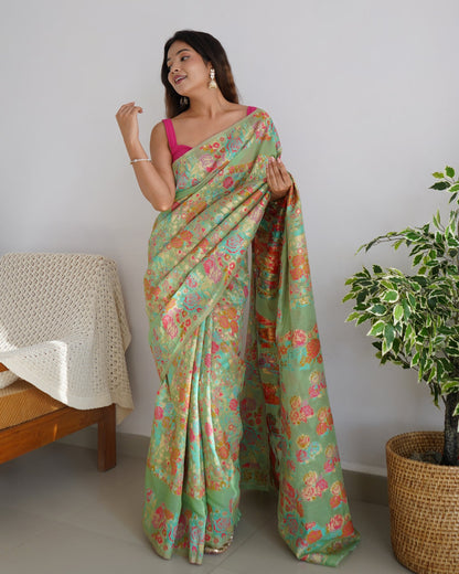 Banarasi Saree with Rich Zari Embroidery &amp; Brocade Green