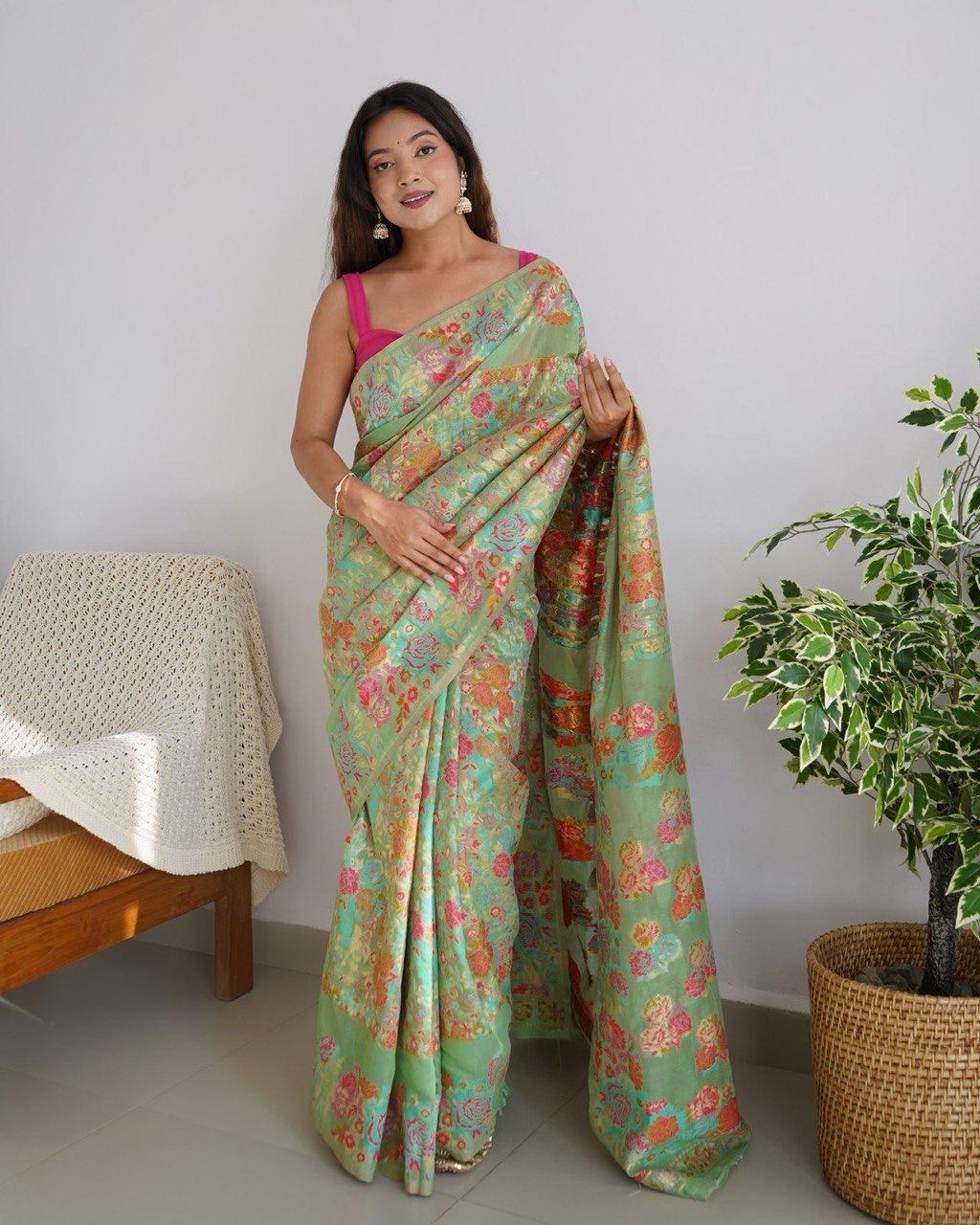 Banarasi Saree with Rich Zari Embroidery &amp; Brocade Green