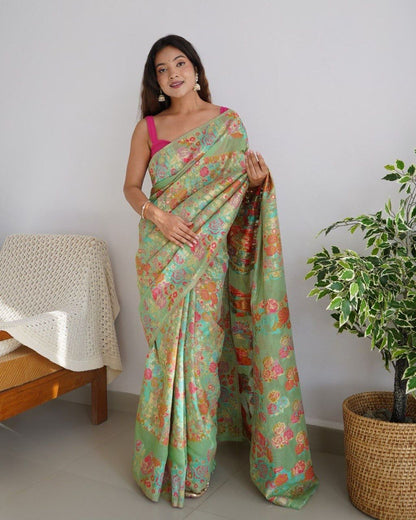 Banarasi Saree with Rich Zari Embroidery &amp; Brocade Green