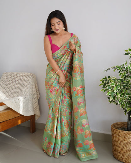 Banarasi Saree with Rich Zari Embroidery &amp; Brocade Green