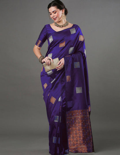 Ethnic Banarasi Saree – Handwoven Soft Silk Fabric Purple Saree