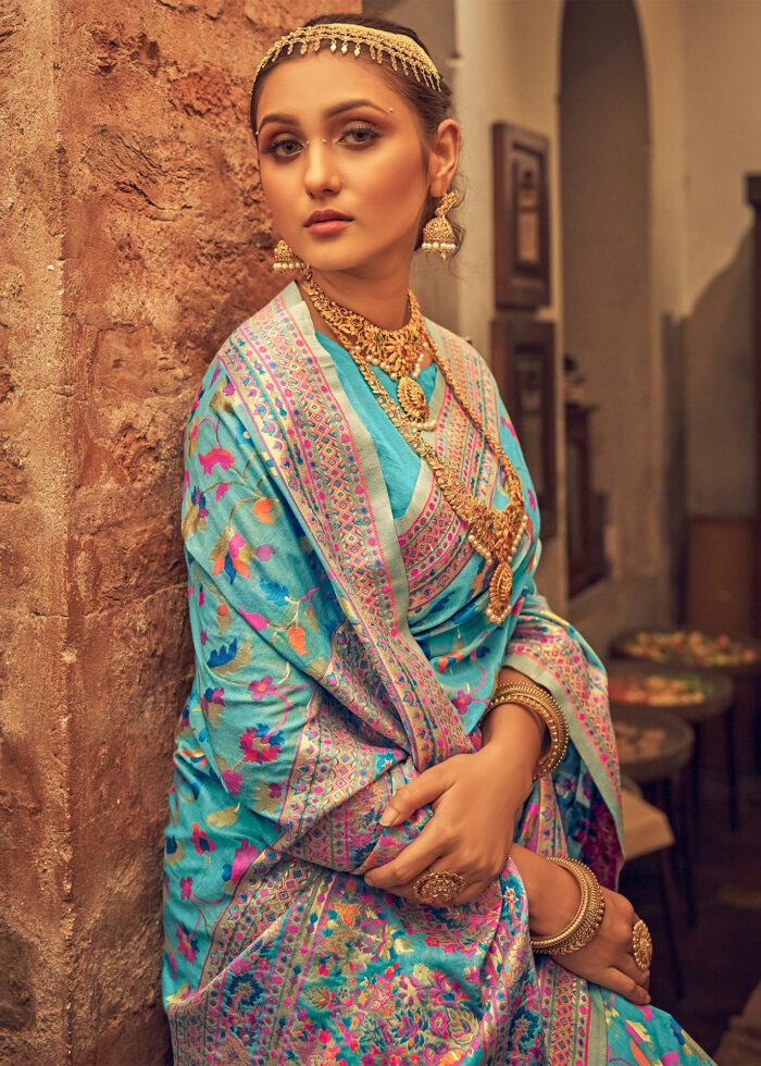 Pure Silk Banarasi Saree with Exquisite Zari Weaving Firozi