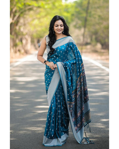 Exquisite Banarasi Silk Saree with Gold Zari Weaving Blue