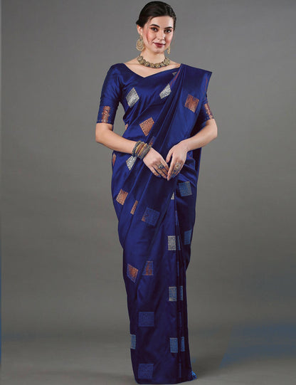 Ethnic Banarasi Saree – Handwoven Soft Silk Fabric Blue