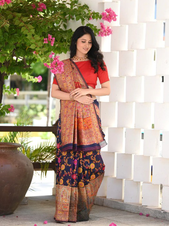 Elegant Banarasi Silk Saree with Zari Border &amp; Pallu Blue