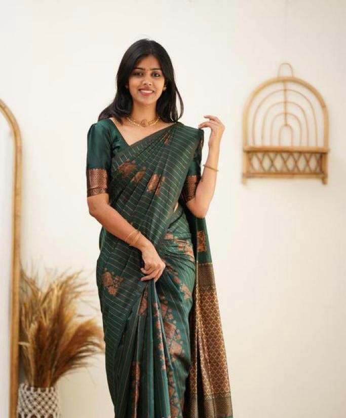Designer Banarasi Silk Saree for Party &amp; Festive Green