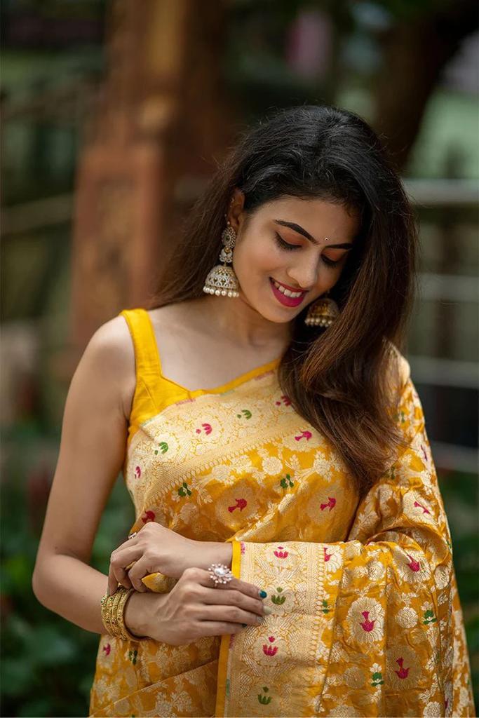Luxury Yellow Soft Silk Saree With Angelic Blouse Piece