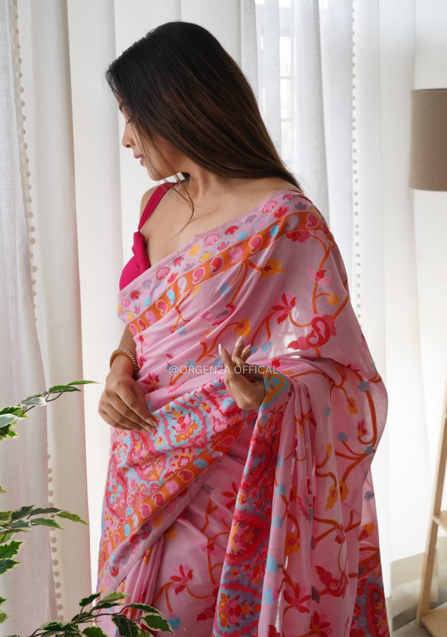 Banarasi Silk Saree Printed– Rich Fabric, Royal Look pink saree