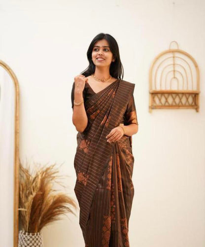 Designer Banarasi Silk Saree for Party &amp; Festive Brown Saree