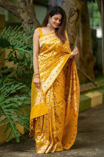 Luxury Yellow Soft Silk Saree With Angelic Blouse Piece
