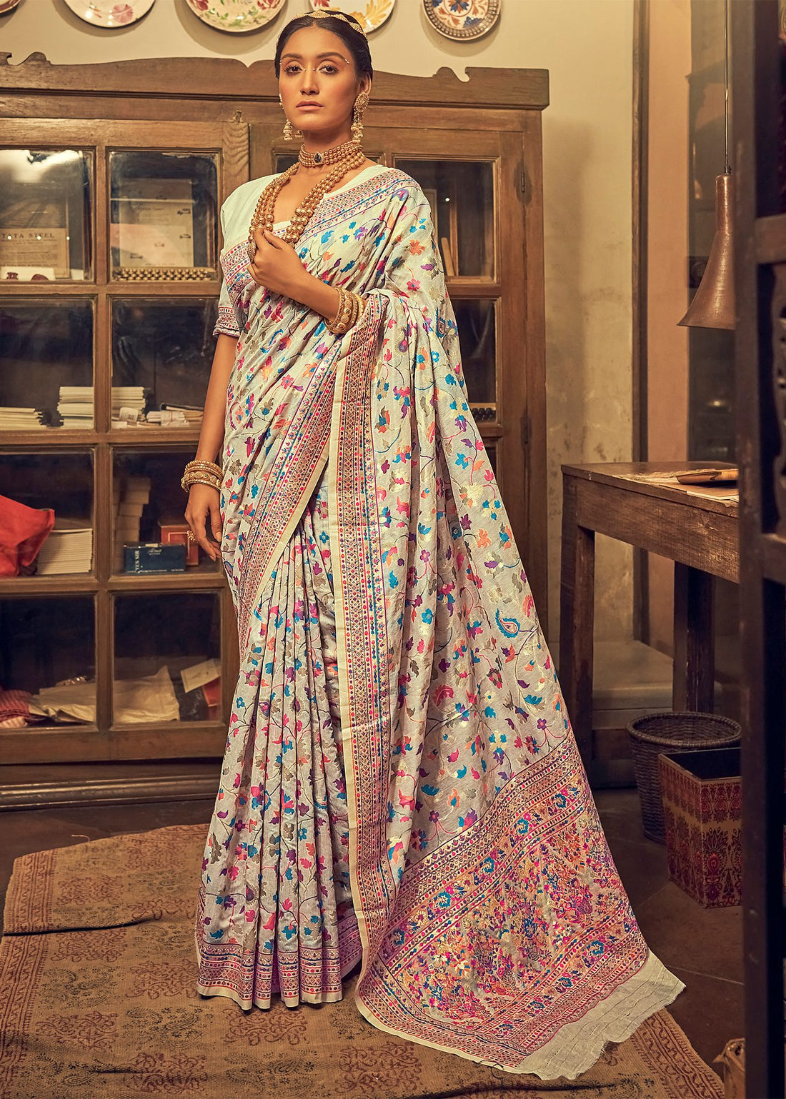 Pure Silk Banarasi Saree with Exquisite Zari Weaving Blue white saree