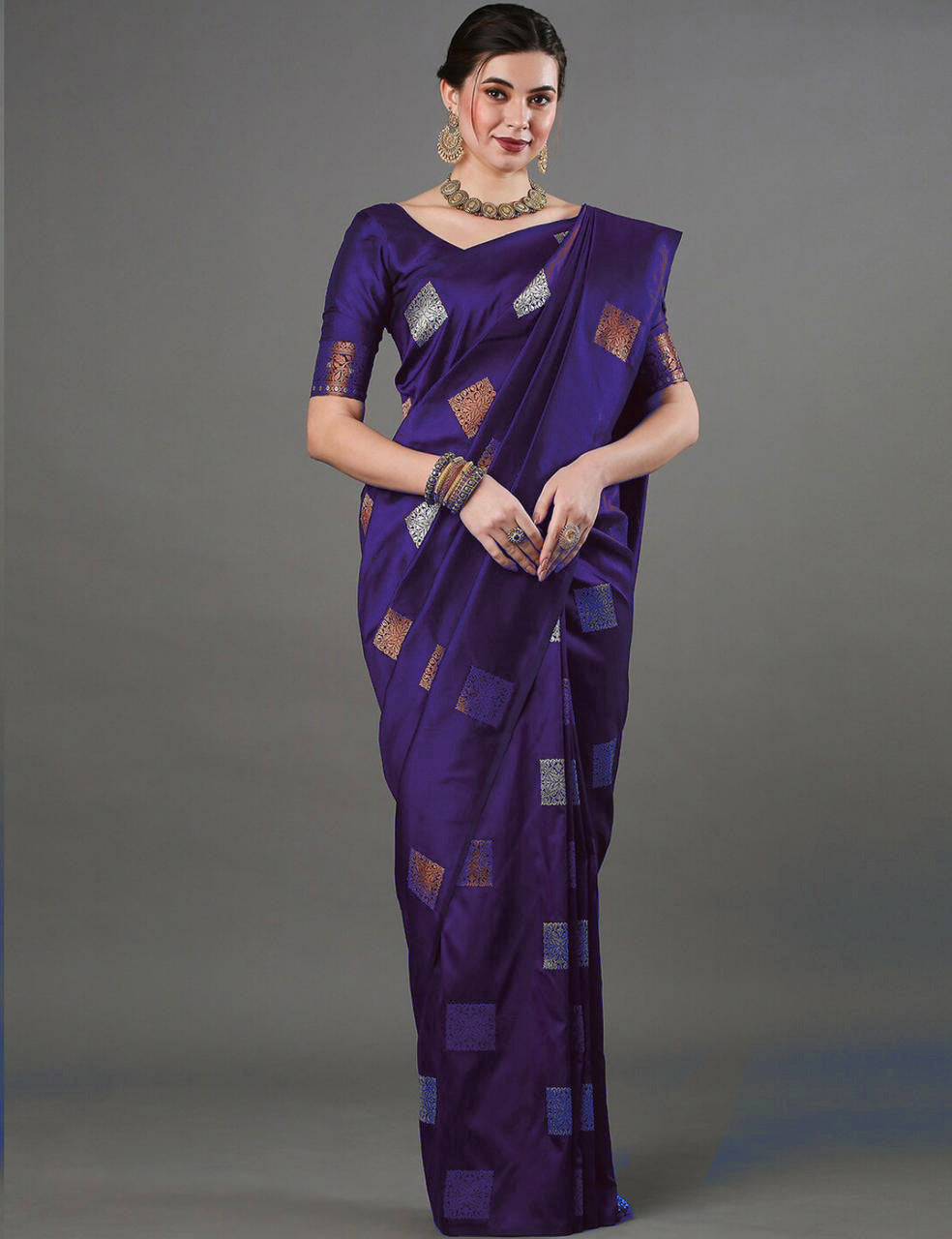 Ethnic Banarasi Saree – Handwoven Soft Silk Fabric Purple Saree