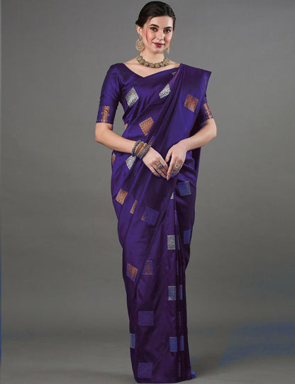 Ethnic Banarasi Saree – Handwoven Soft Silk Fabric Purple Saree