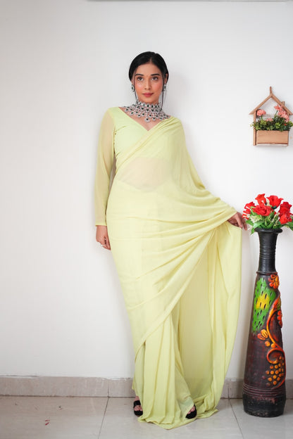 Gorgeous 1 Minute Ready to Wear Pista Green Georgette Saree