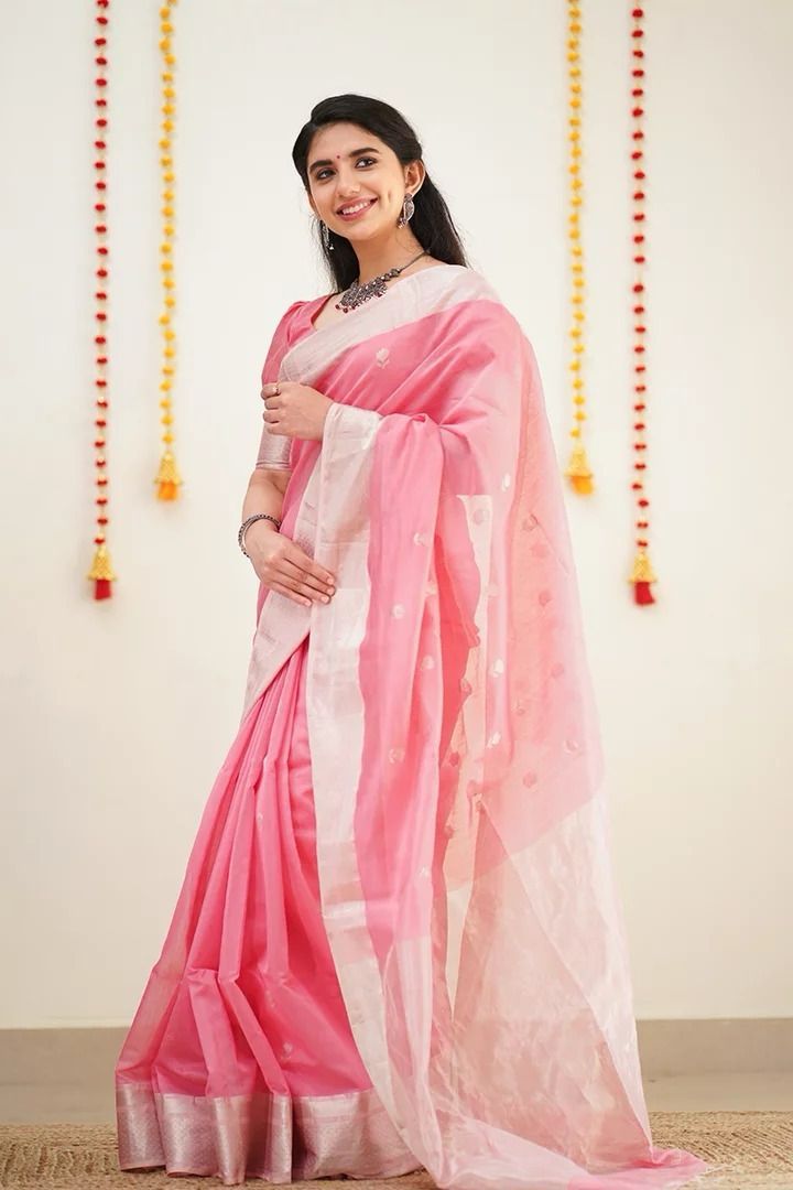 Artisanal Peach Lichi Silk Saree with Blouse Peace