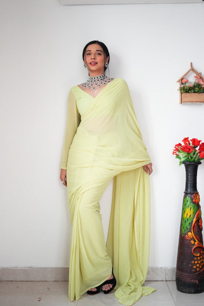 Gorgeous 1 Minute Ready to Wear Pista Green Georgette Saree