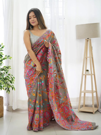 Banarasi Silk Saree Printed– Rich Fabric, Royal Look Grey