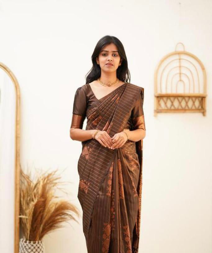 Designer Banarasi Silk Saree for Party &amp; Festive Brown Saree