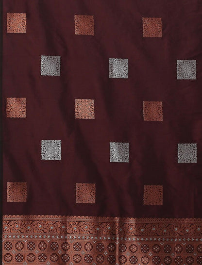 Ethnic Banarasi Saree – Handwoven Soft Silk Fabric Wine Saree