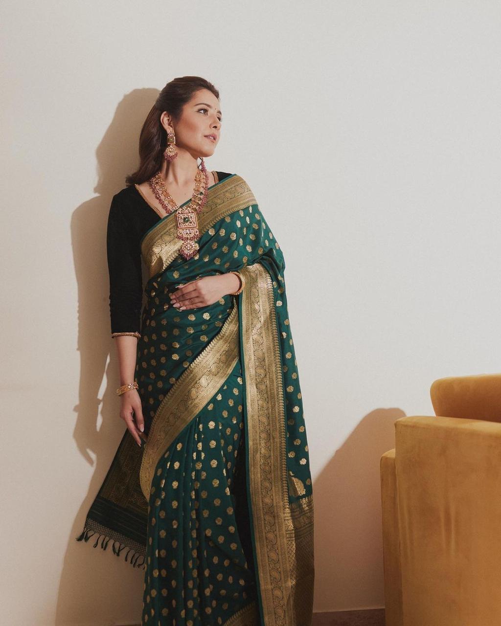Traditional Green Soft Silk Saree With Angelic Blouse Piece