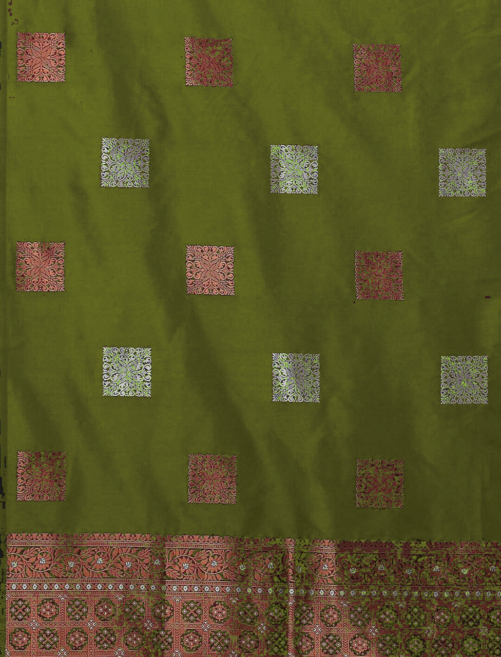 Ethnic Banarasi Saree – Handwoven Soft Silk Fabric Mehndi Saree