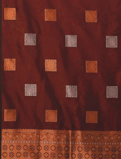 Ethnic Banarasi Saree – Handwoven Soft Silk Fabric Marron Saree