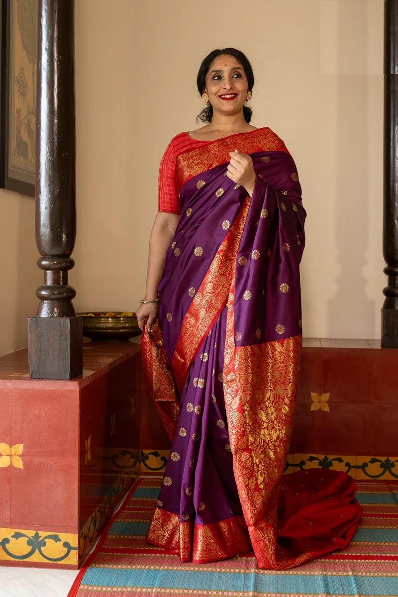 Stylist Red and Wine Soft Silk Saree with Ethnic Blouse Piece