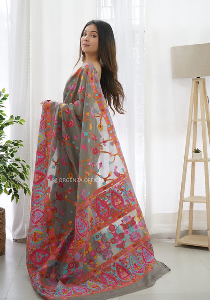 Banarasi Silk Saree Printed– Rich Fabric, Royal Look Grey