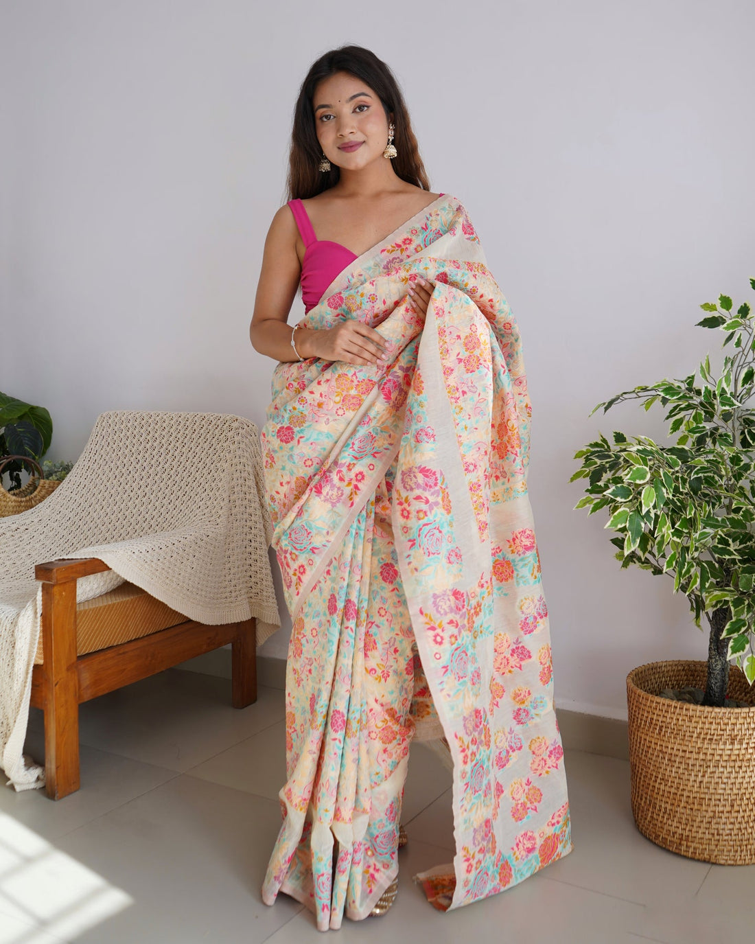 Banarasi Saree with Rich Zari Embroidery &amp; Brocade White