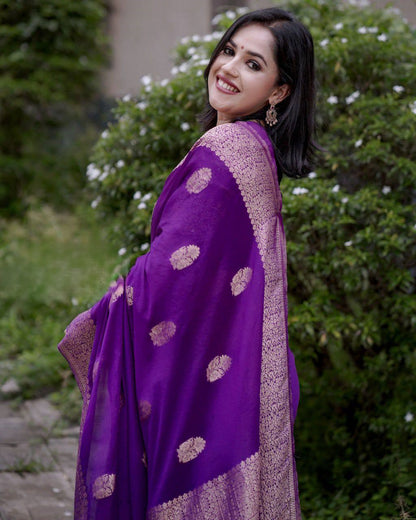Majestic Violet Soft Lichi Silk Saree With Classic Blouse Piece