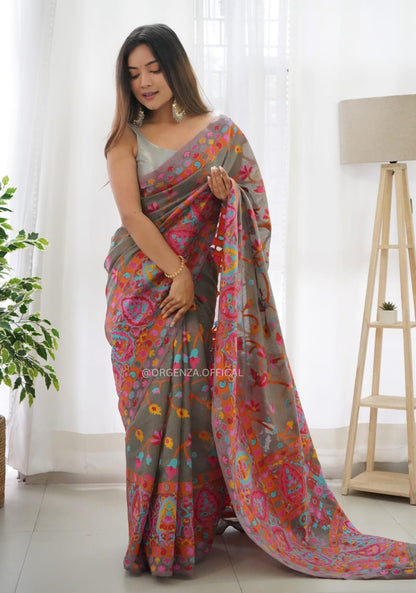 Banarasi Silk Saree Printed– Rich Fabric, Royal Look Grey