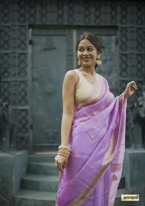 Elegant Banarasi Silk Saree with Gold Zari Embellishments Light Purple
