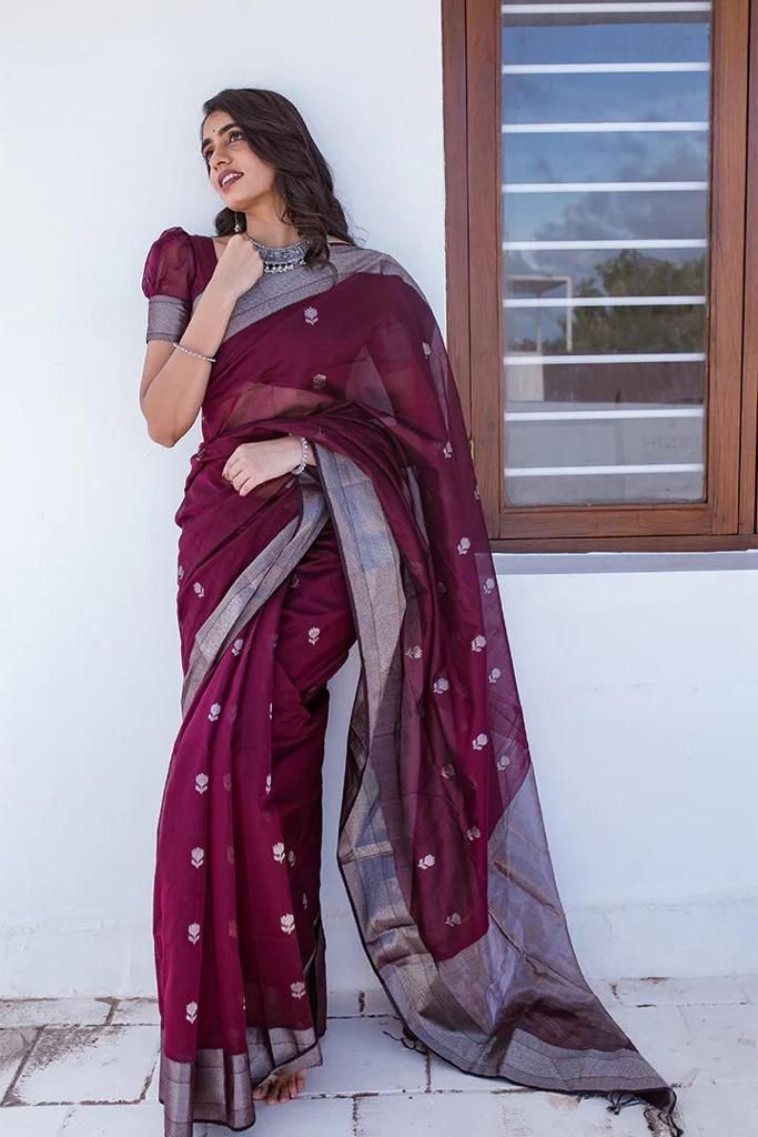 Artisanal Wine Lichi Silk Saree with Blouse Peace