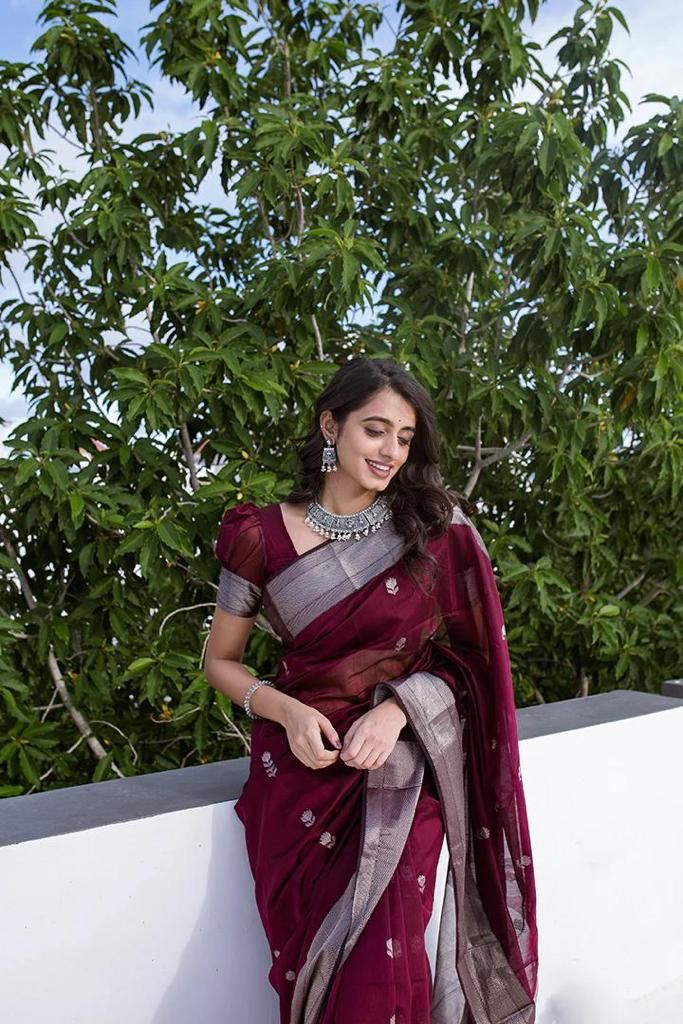 Artisanal Wine Lichi Silk Saree with Blouse Peace