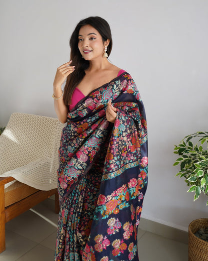 Pretty Black Pashmina saree With Amazing Blouse Piece