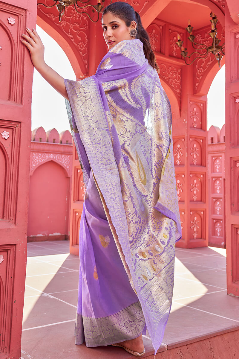 Hypnotic Lavender Cotton Silk Saree With Fairytale Blouse Piece