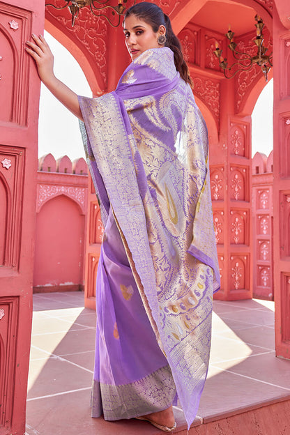 Hypnotic Lavender Cotton Silk Saree With Fairytale Blouse Piece