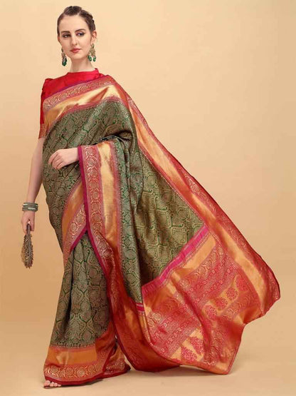 Traditional Lichi Silk Saree with Rich Zari