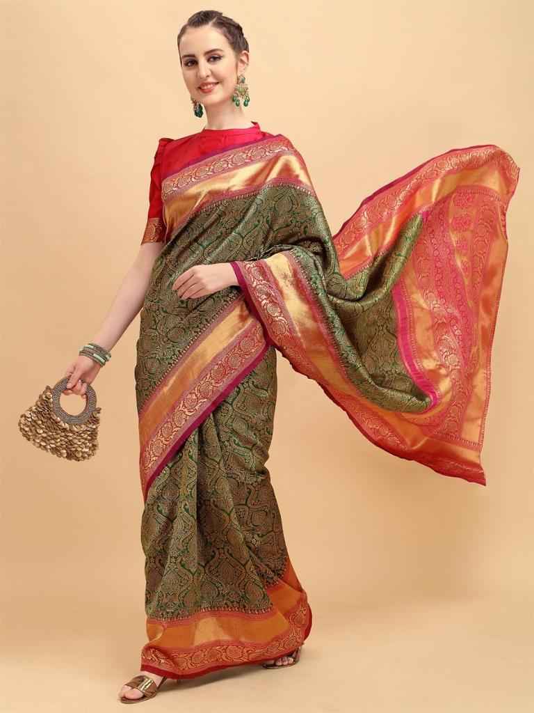 Traditional Lichi Silk Saree with Rich Zari