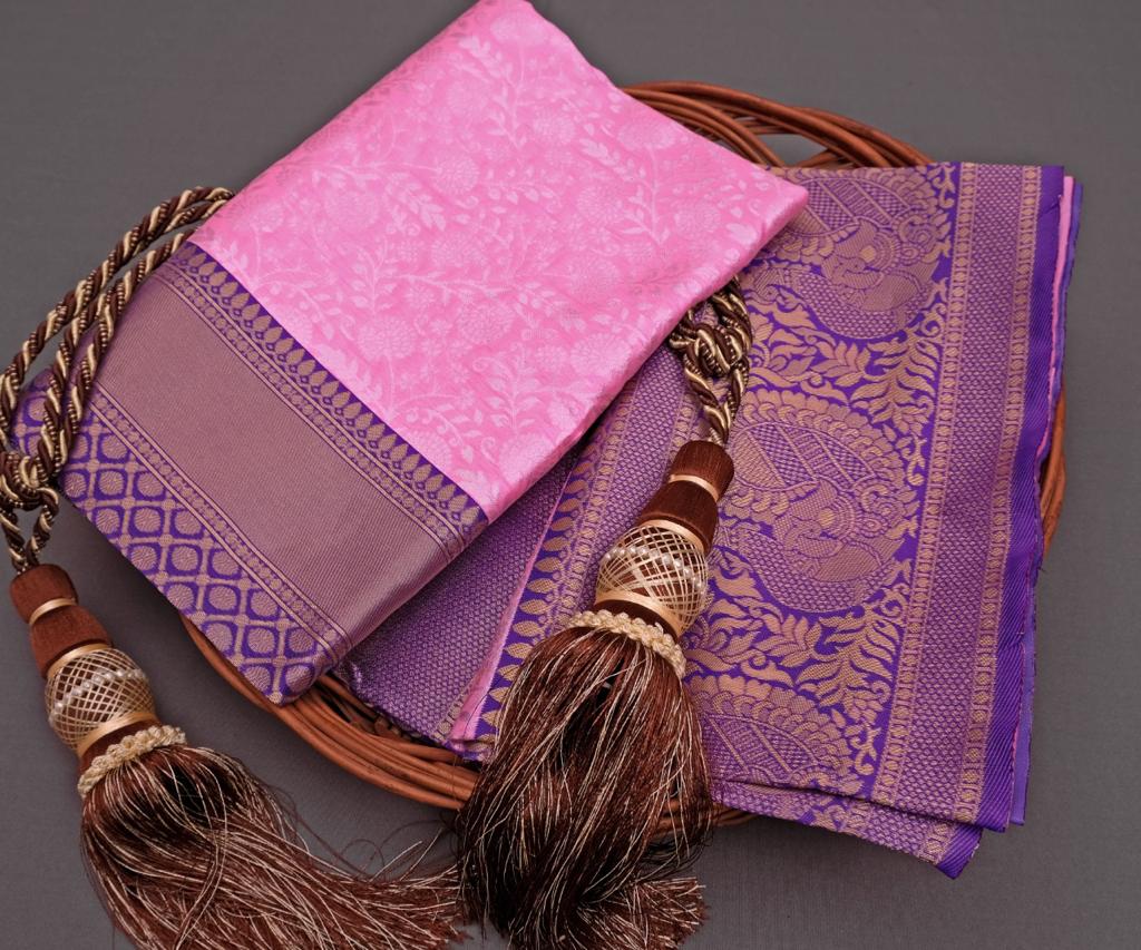 Adorable Pink Soft Lichi Silk Saree with Blouse Peace
