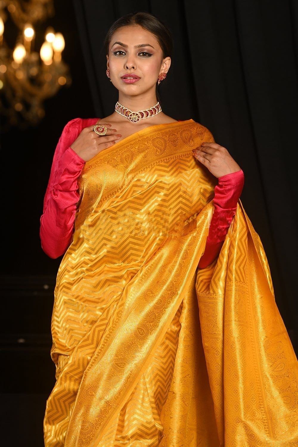Bridal Wedding Wear Lichi Silk Saree with Heavy Zari