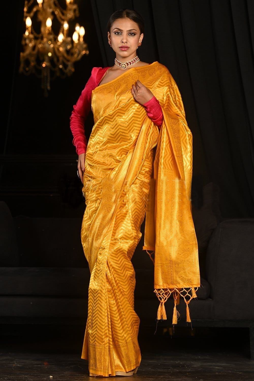 Bridal Wedding Wear Lichi Silk Saree with Heavy Zari