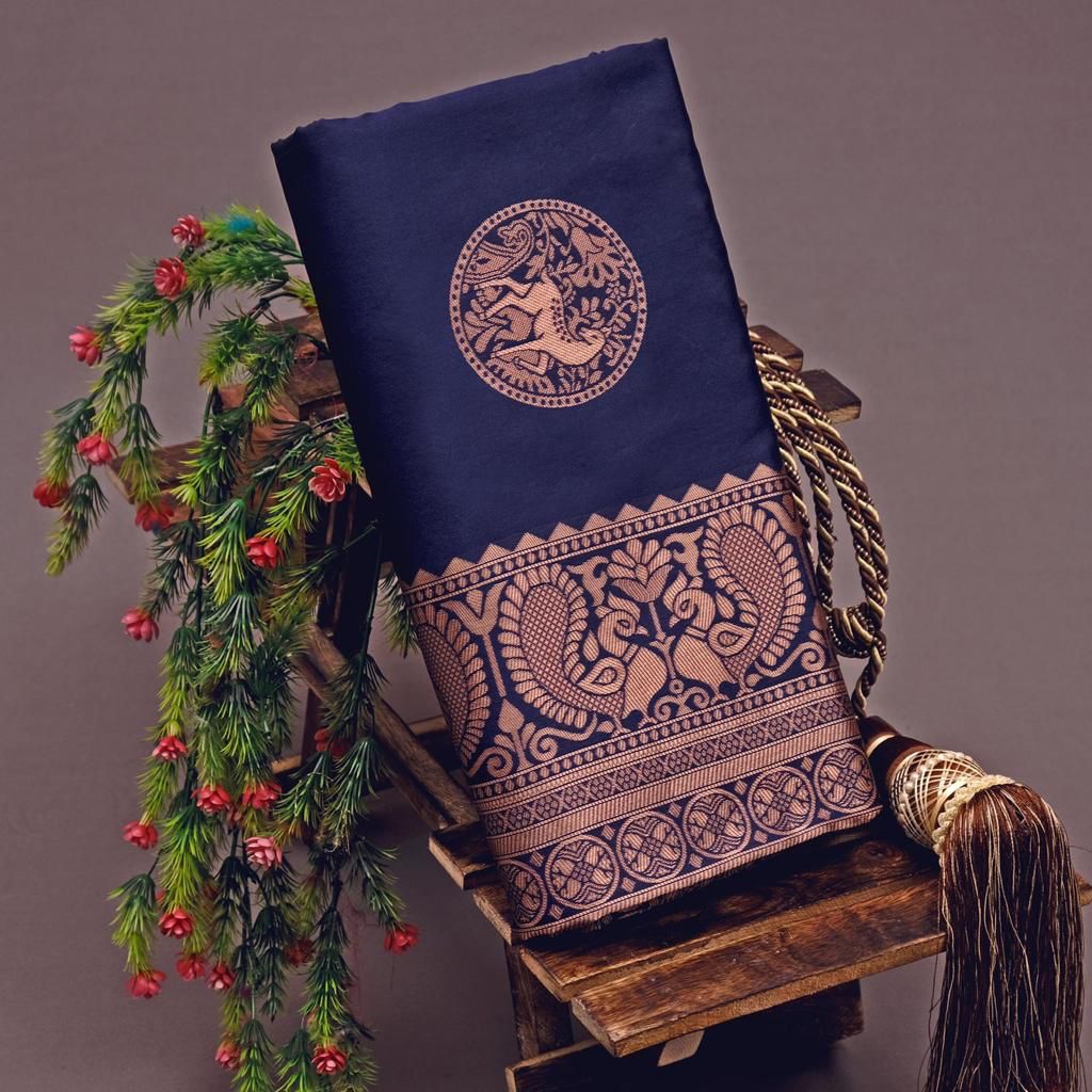 Luxurious Soft Lichi Silk Saree with Traditional Zari Art