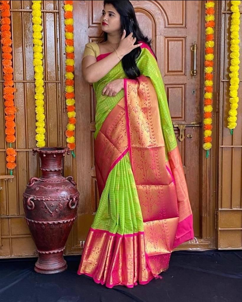 Affordable Festive Wear Lichi Silk Saree with Exclusive Zari meit green