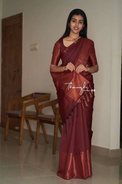 Stunning Ethnic Wear Lichi Silk Saree with Premium Zari Marron